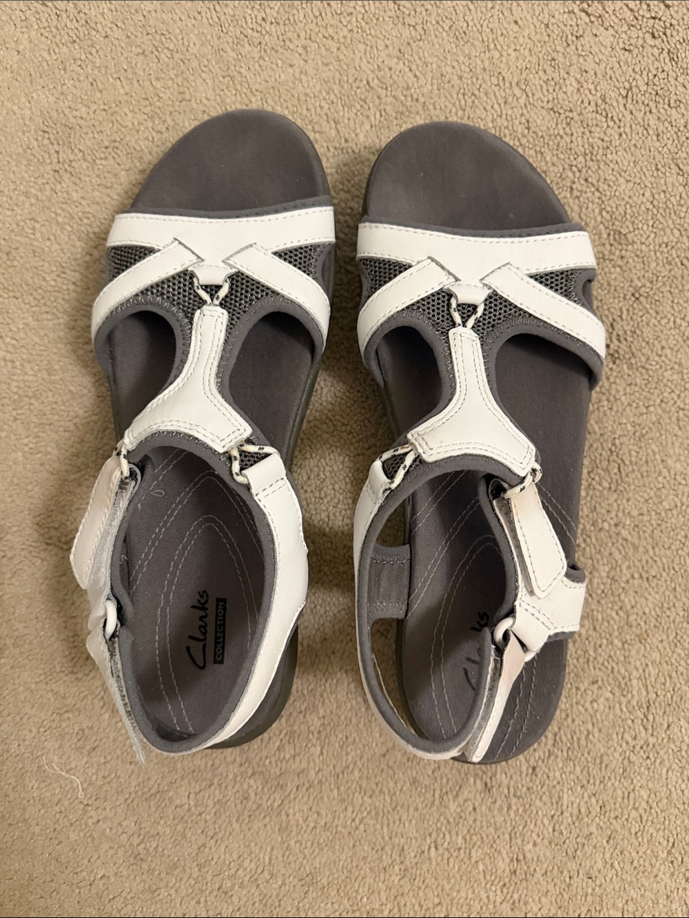 Clarks White and Gray Open-Toe Comfort Sandals